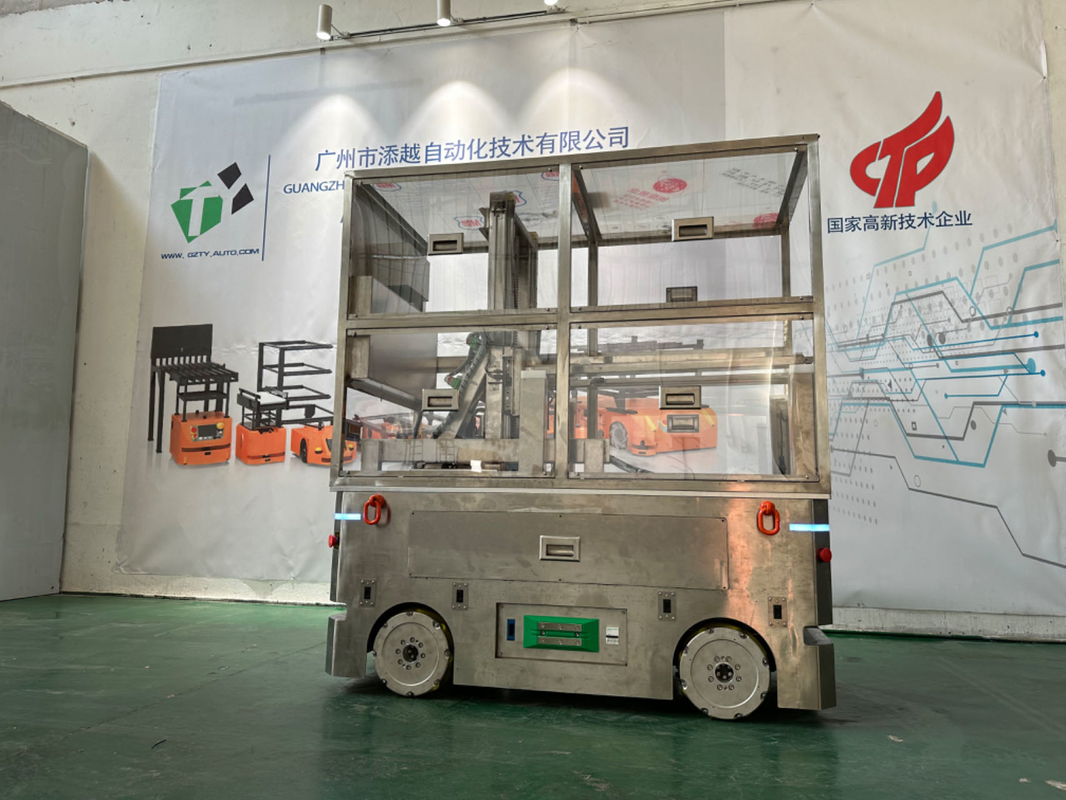 50KG Yük AGV Otomatik Kılavuzlu Araç Tam Ön Hareketli Çatal Alıcılar LCD Paneller Tozsuz Çalışma Ortamı