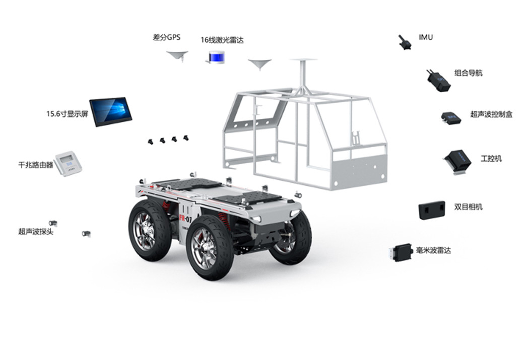 UGV Outdoor Off Road 4 Tekerlekli Sürüş Robotu Şasi 48V Servo Motor Sürüş